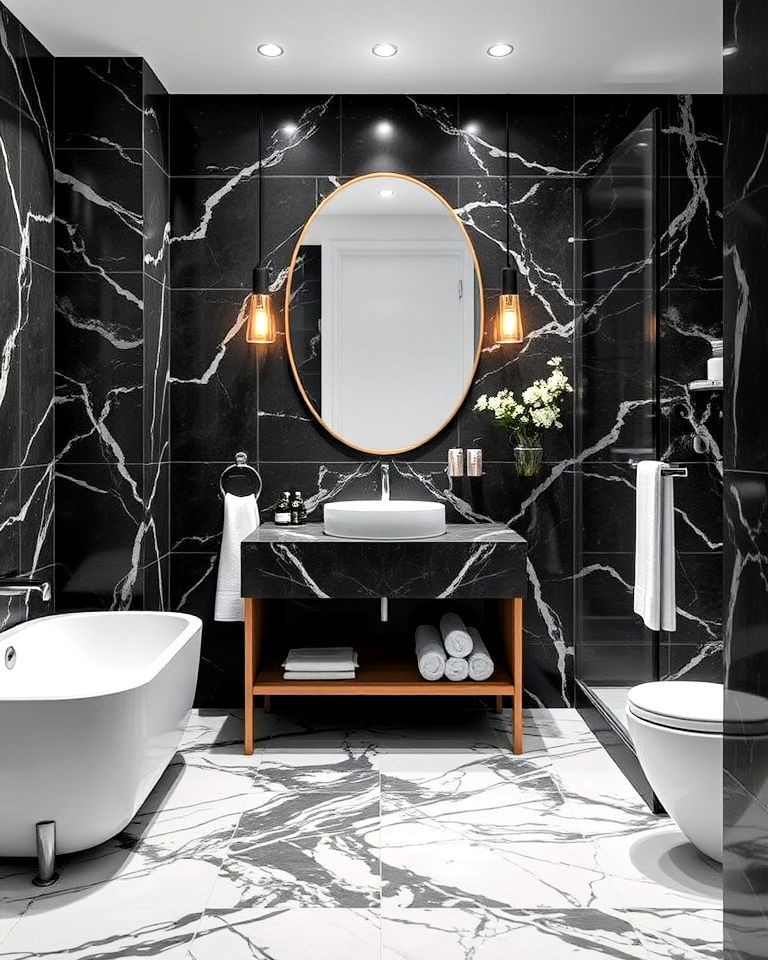 black marble look porcelain bathroom tiles