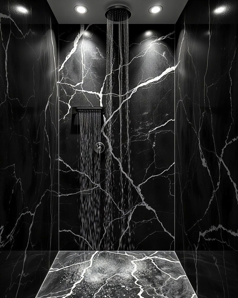 black marble shower walls