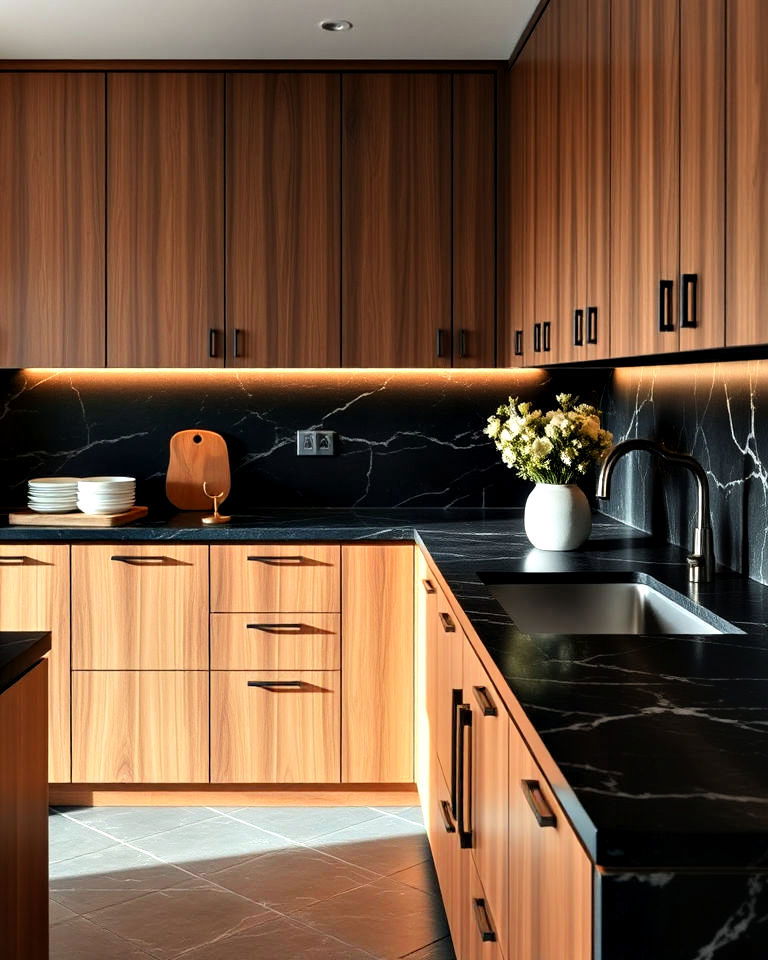 black marble with wooden elements