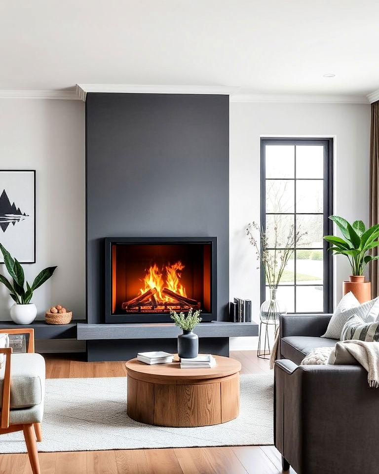 black metal frame around the fireplace