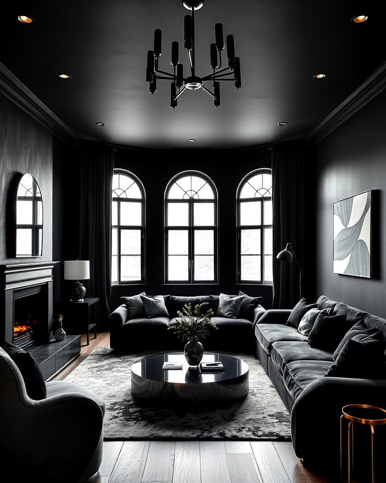 black monochromatic living room