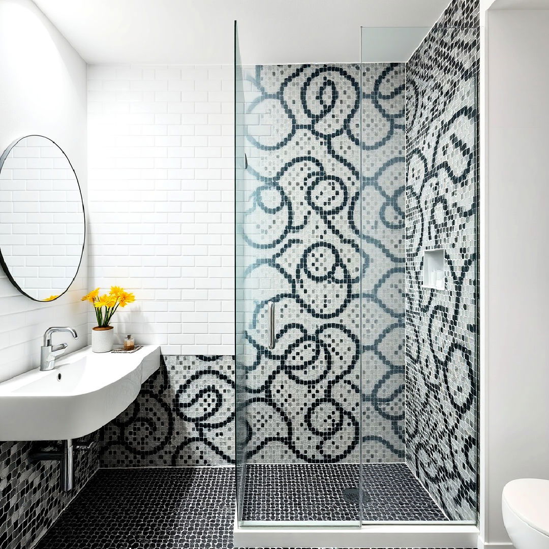 black mosaic tiles to add texture