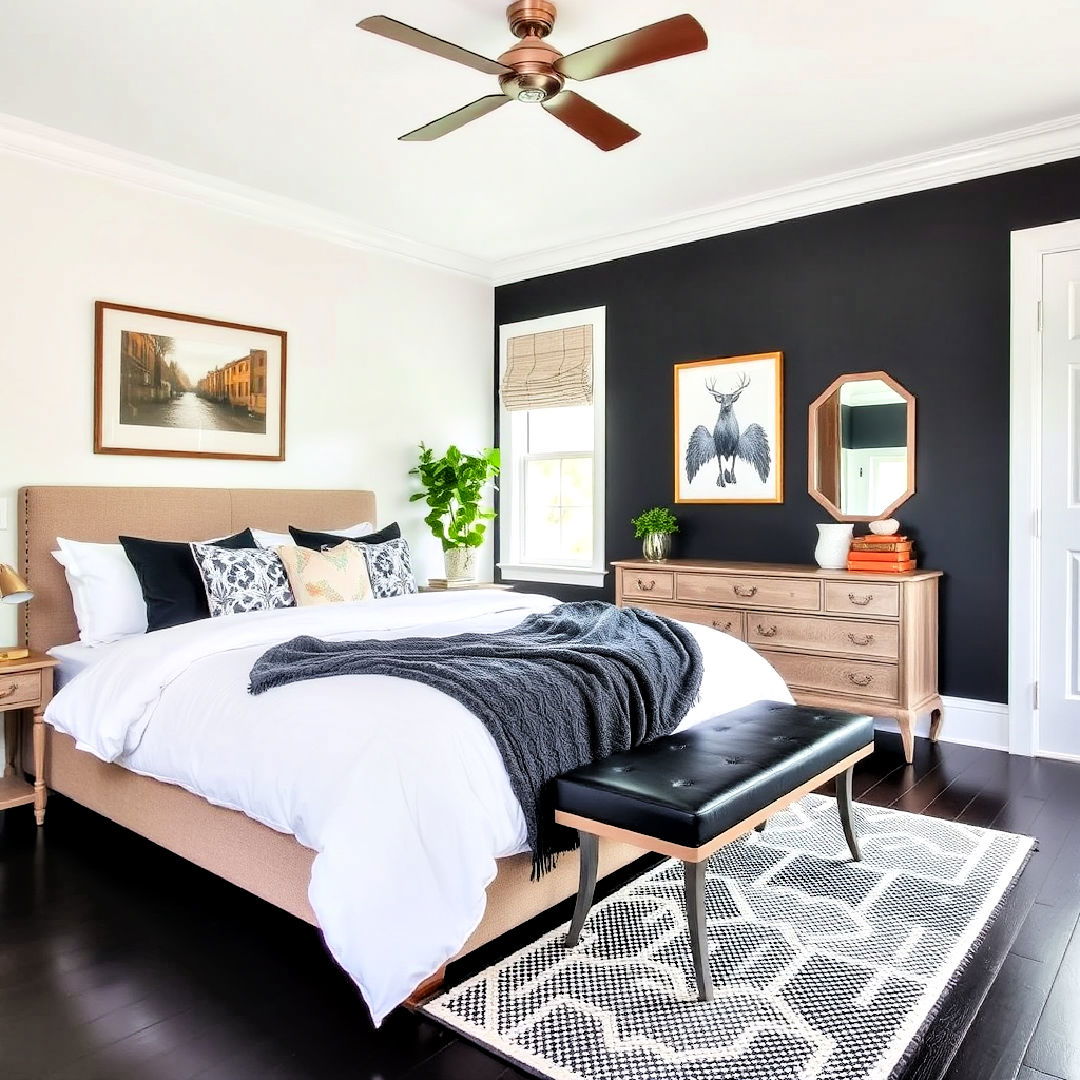 black painted wooden floor for bedroom