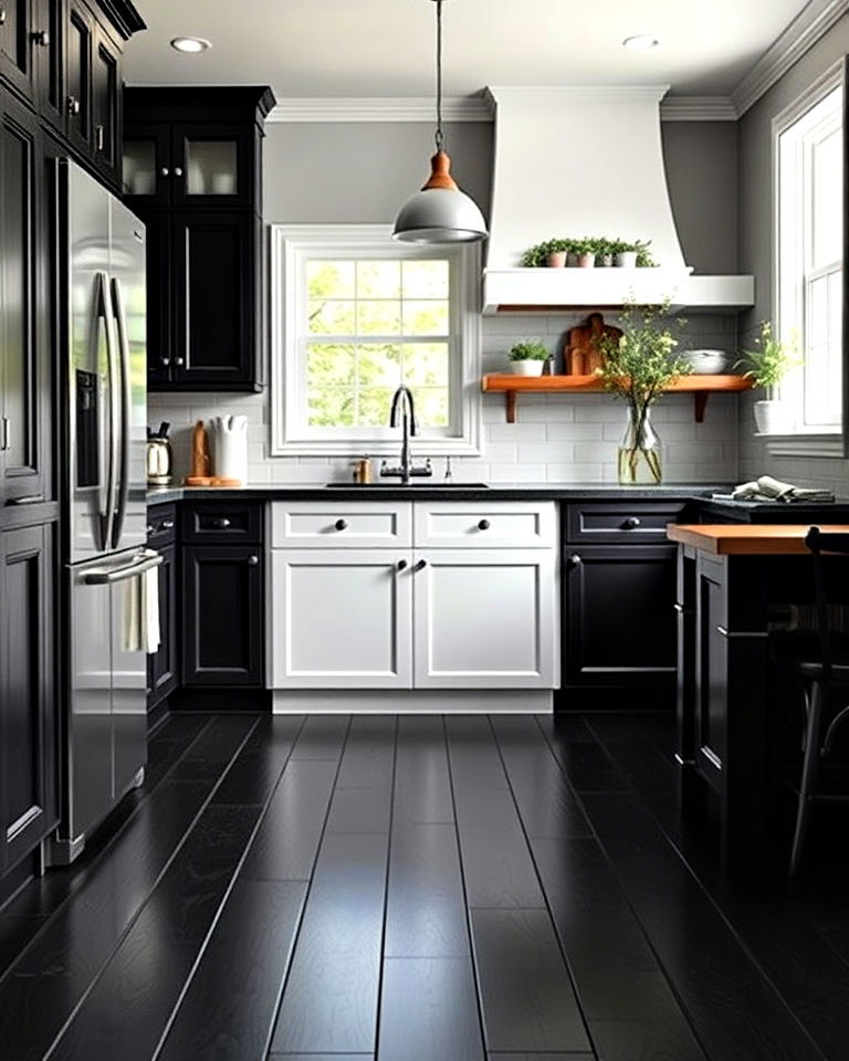 black painted wooden floors