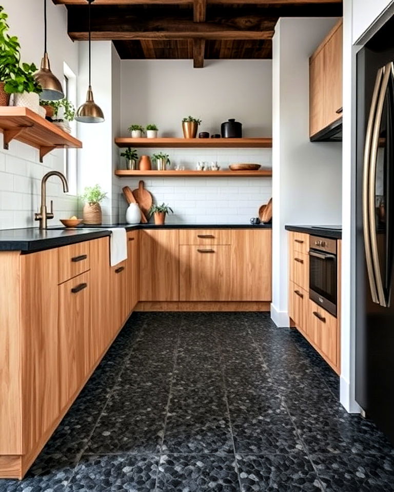 black pebble stone floors