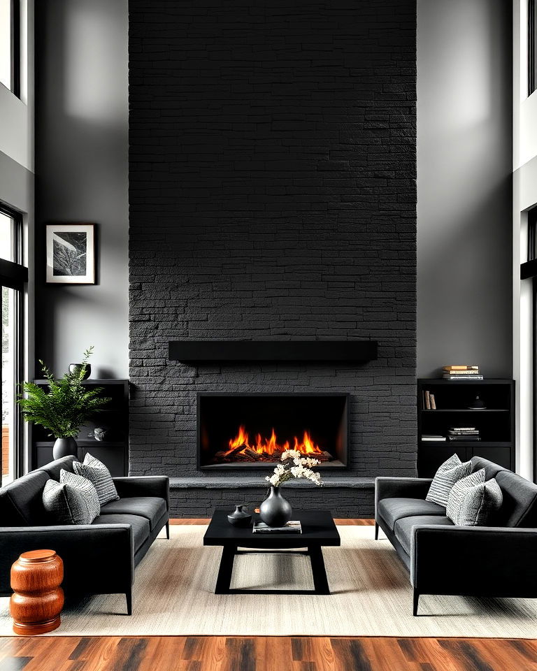 black stone fireplace for a bold statement