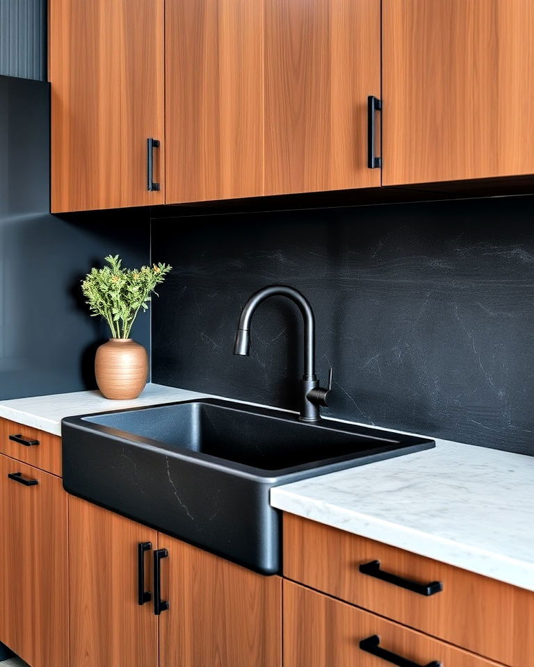 black stone sink for a bold statement kitchen