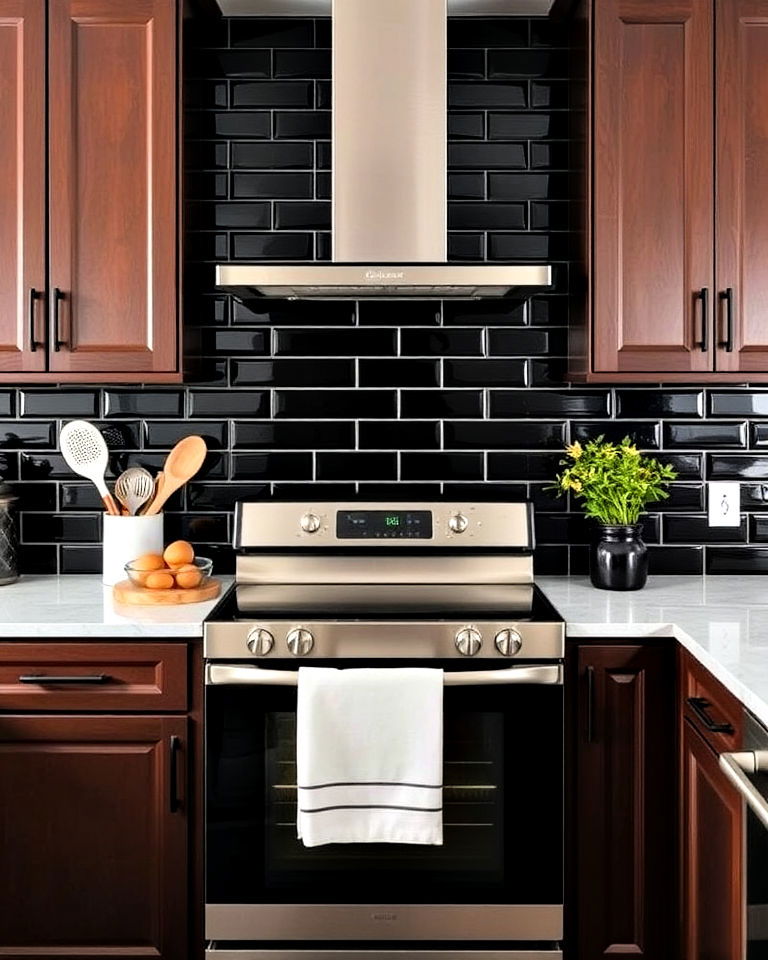 black subway tiles as a bold backsplash for kitchen