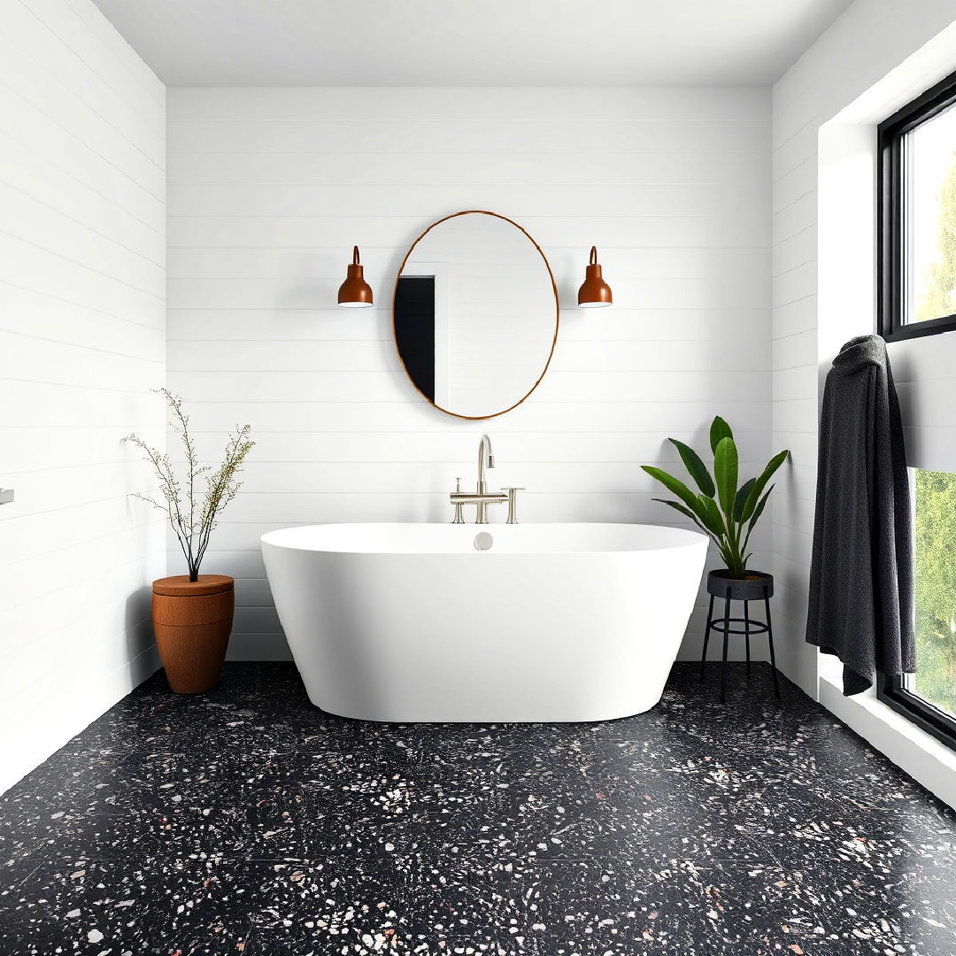 black terrazzo bathroom flooring