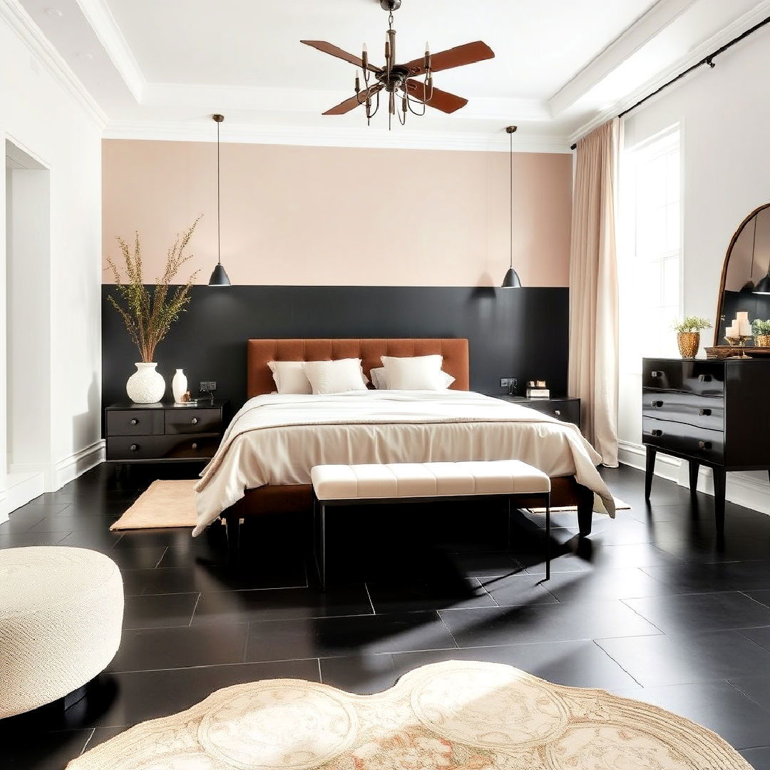 black tile floors for a classic look bedroom