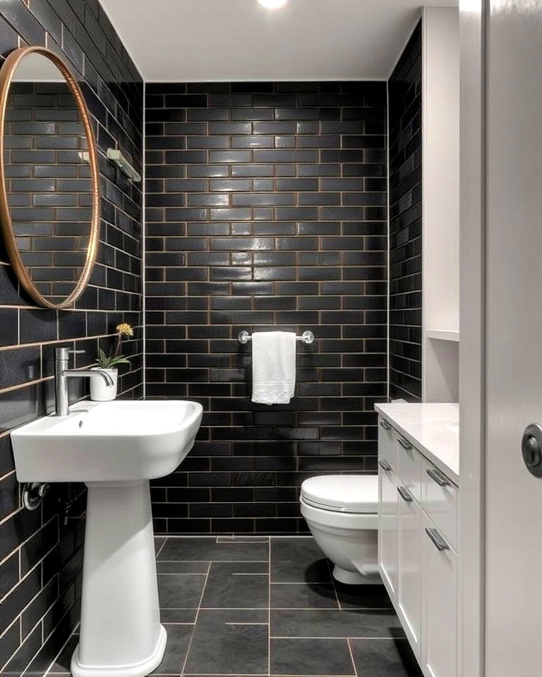 black tiles with metallic grout for modern bathrooms