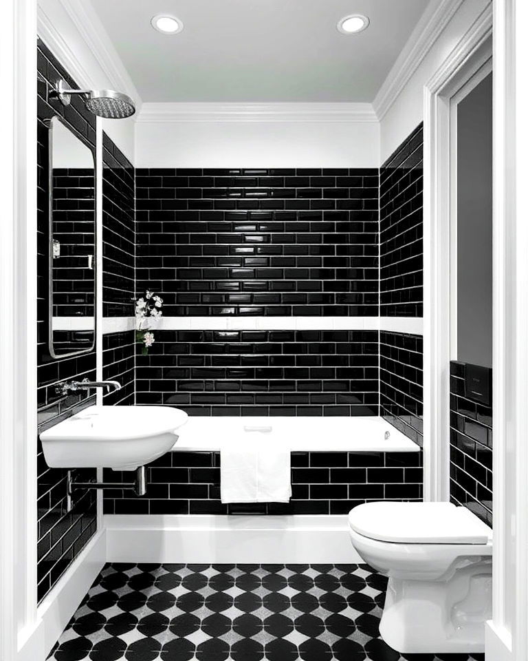 black tiles with white borders for bathroom