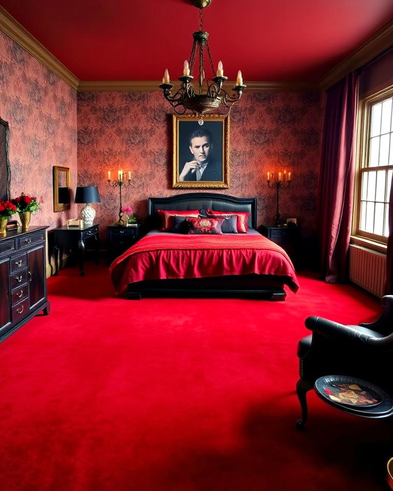 blood red carpeting for vampire bedroom