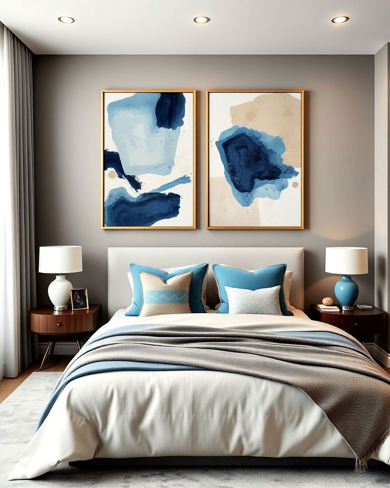 blue and beige abstract art for your bedroom