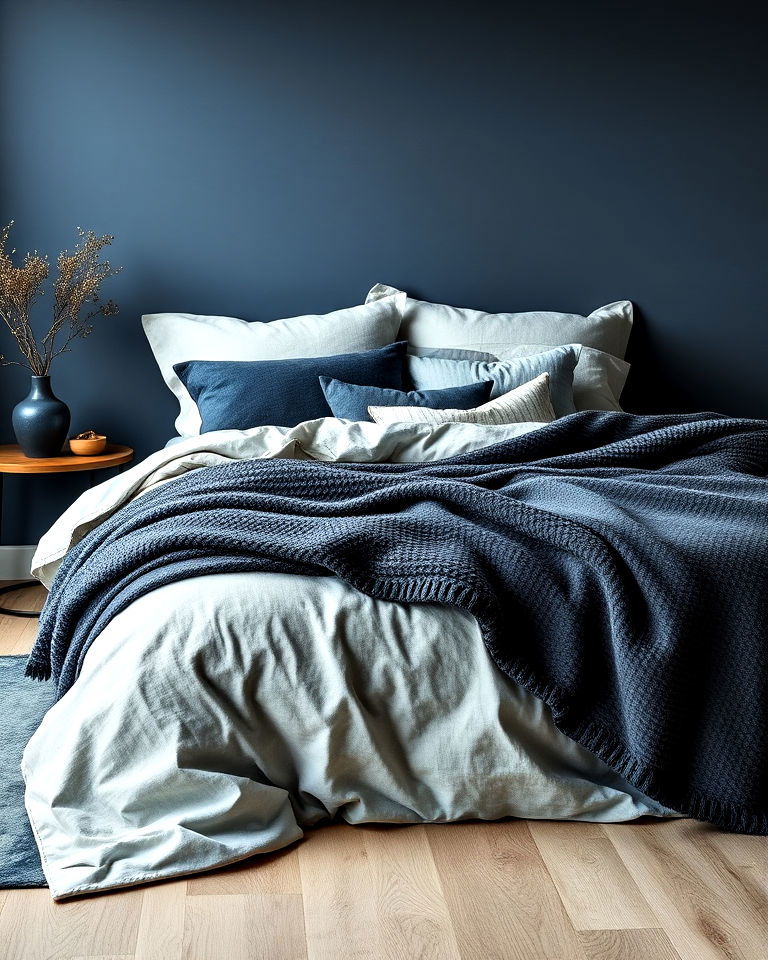 blue and grey textured bedding