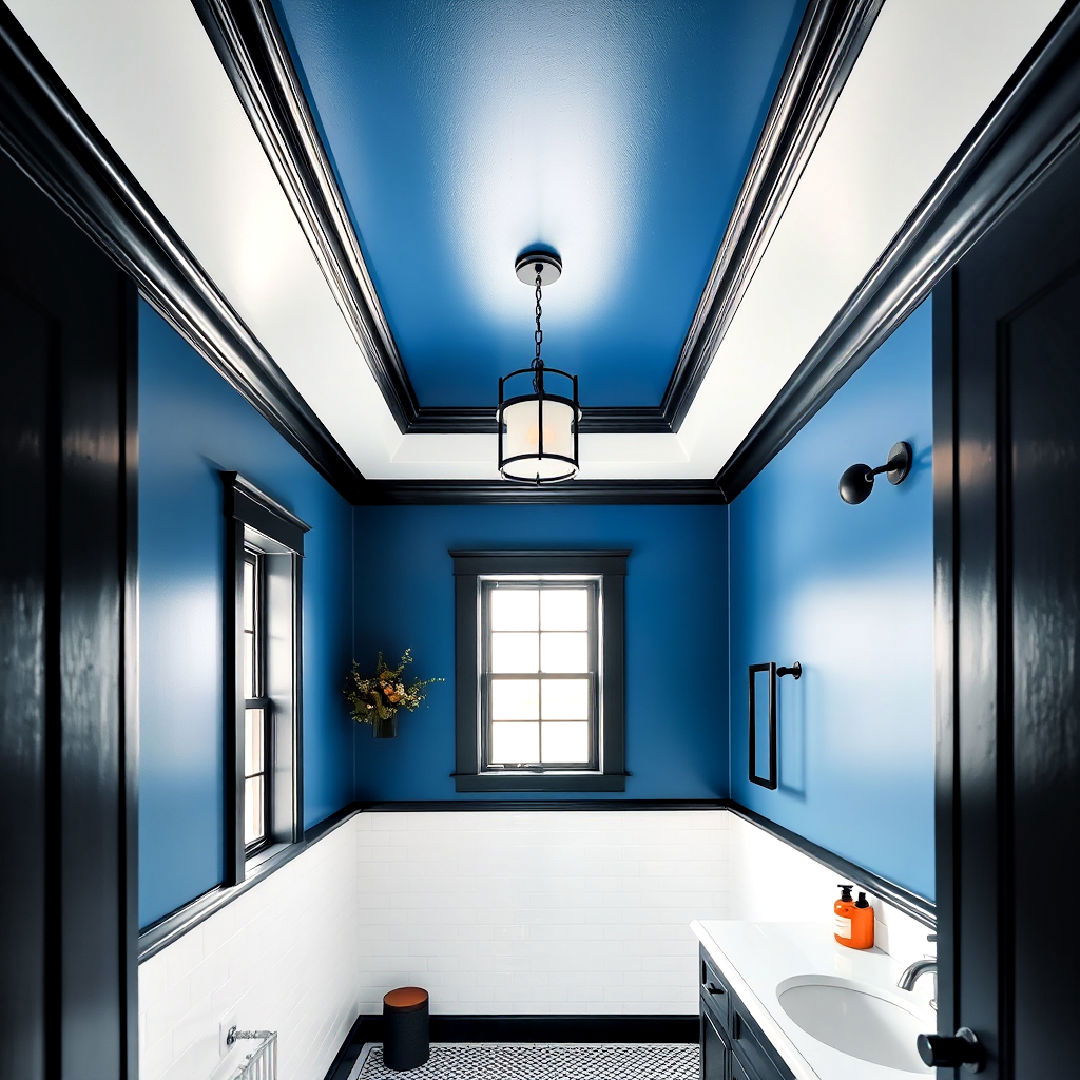 blue ceiling with black trim idea