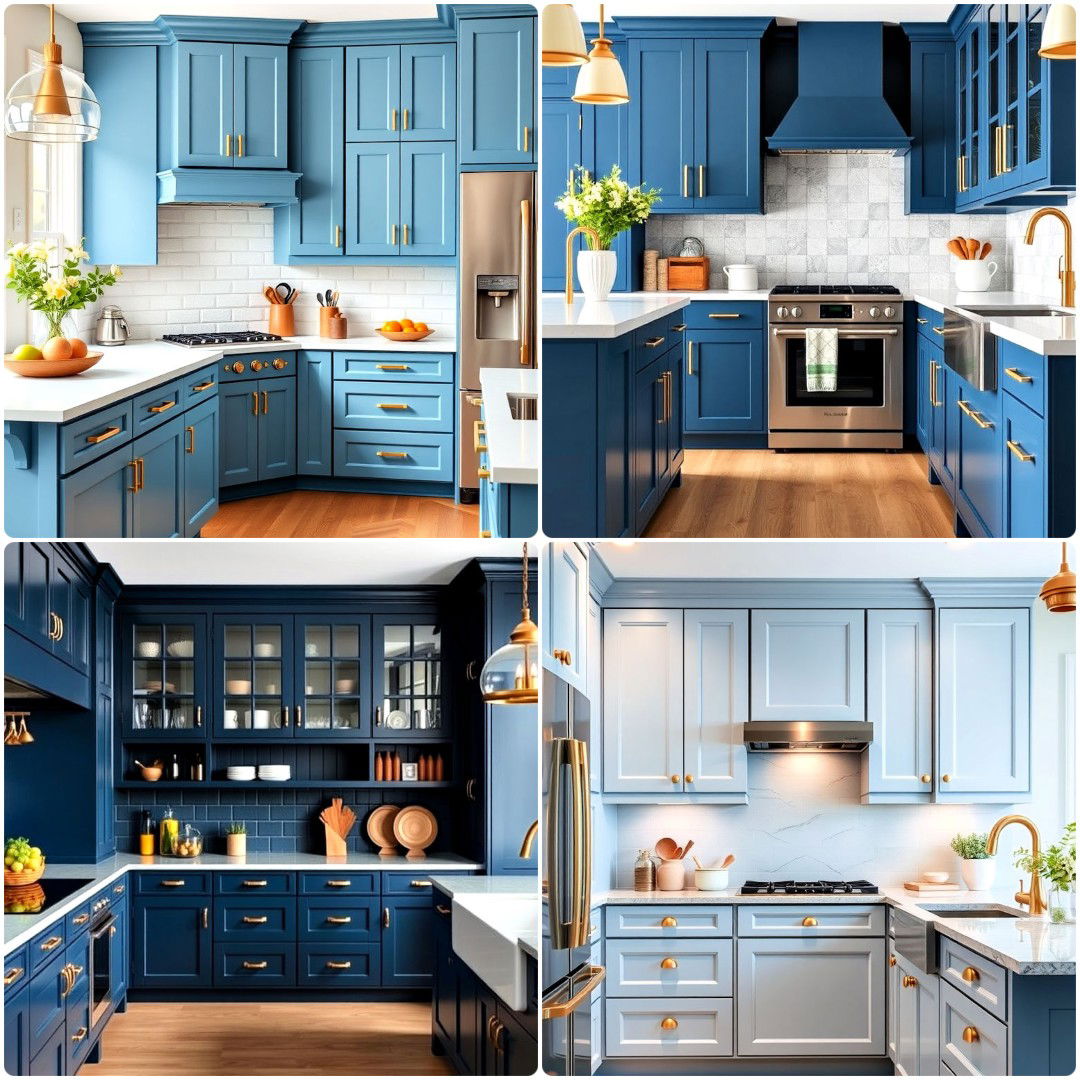 30 Blue Kitchen Cabinets With Gold Hardware To Copy