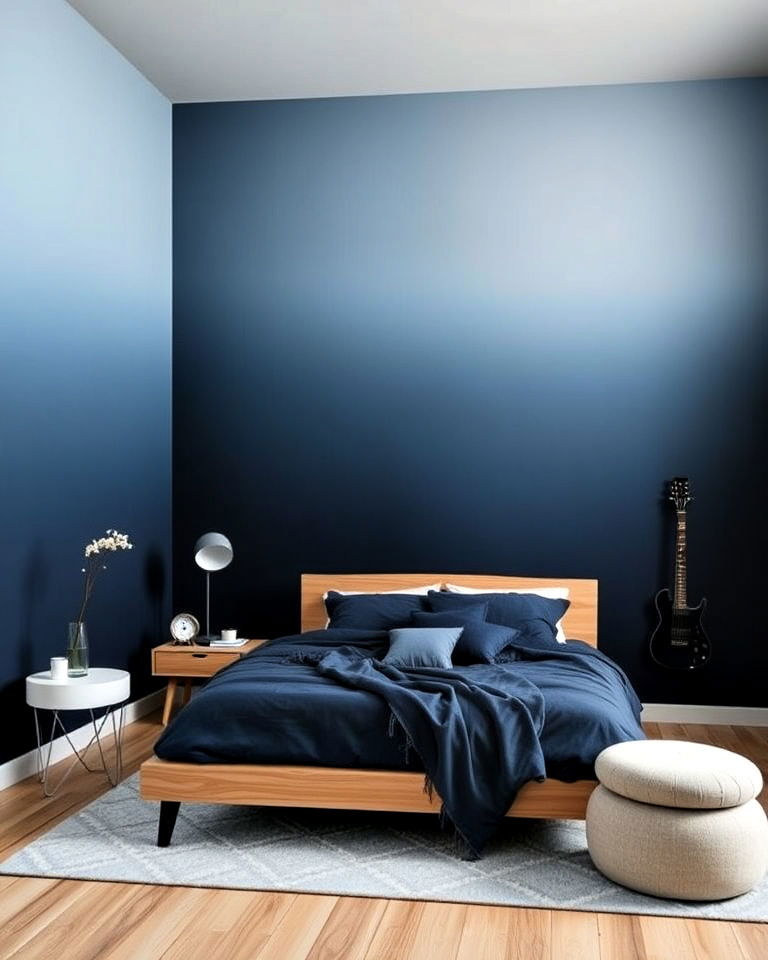 blue ombre walls bedroom