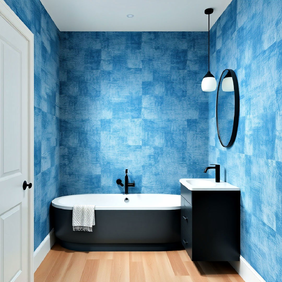 blue textured wallpaper for bathroom