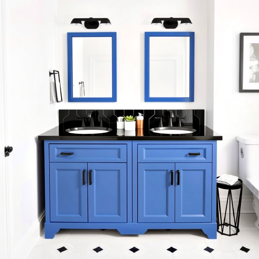 blue vanity with black countertop design