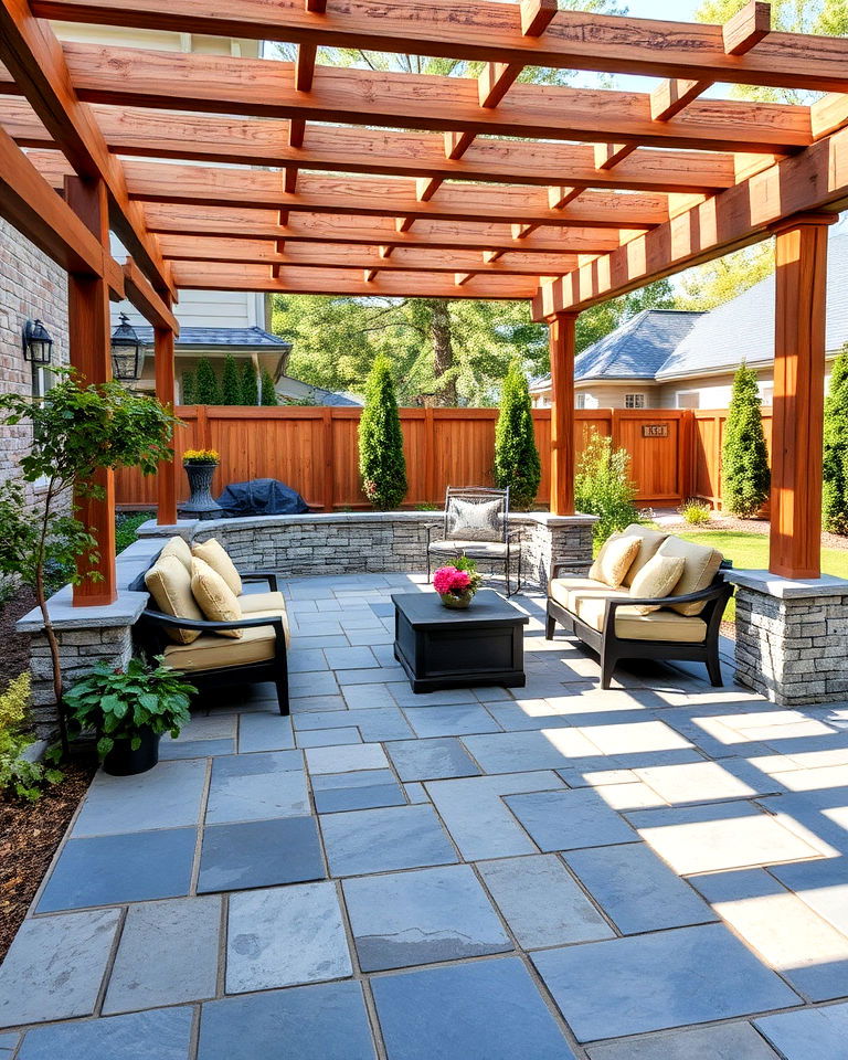 bluestone and wood combination for a warm touch
