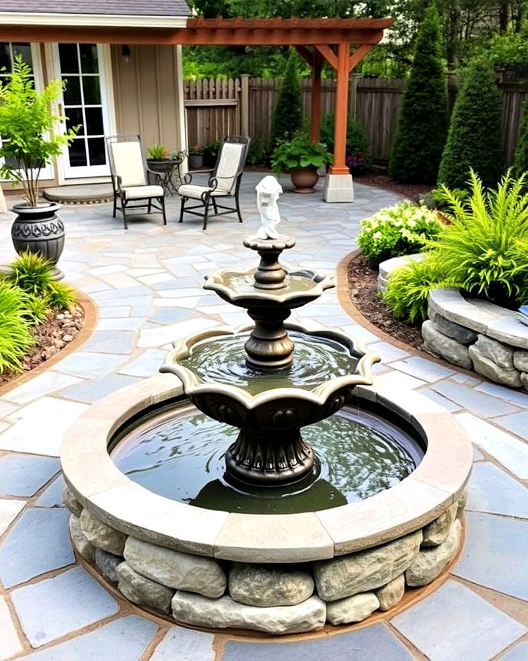 bluestone patio with fountain feature