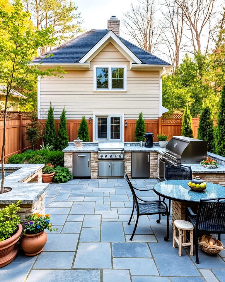 bluestone patio with outdoor kitchen