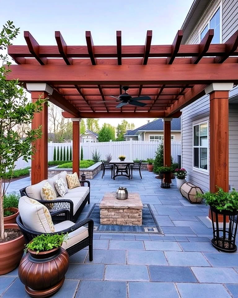 bluestone patio with pergola shade