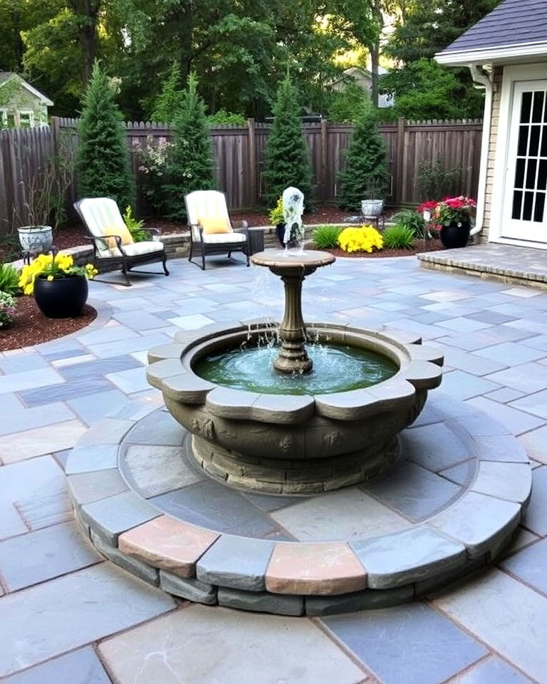 bluestone patio with water feature