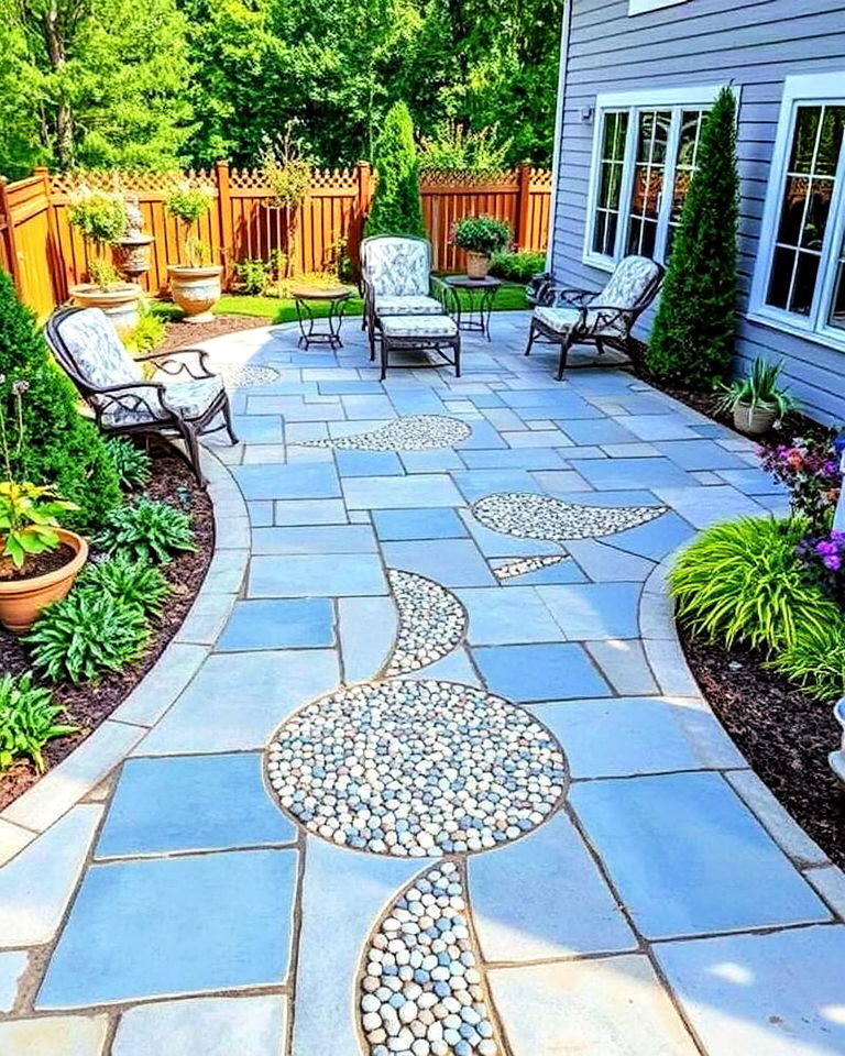 bluestone with pebble mosaic inlays