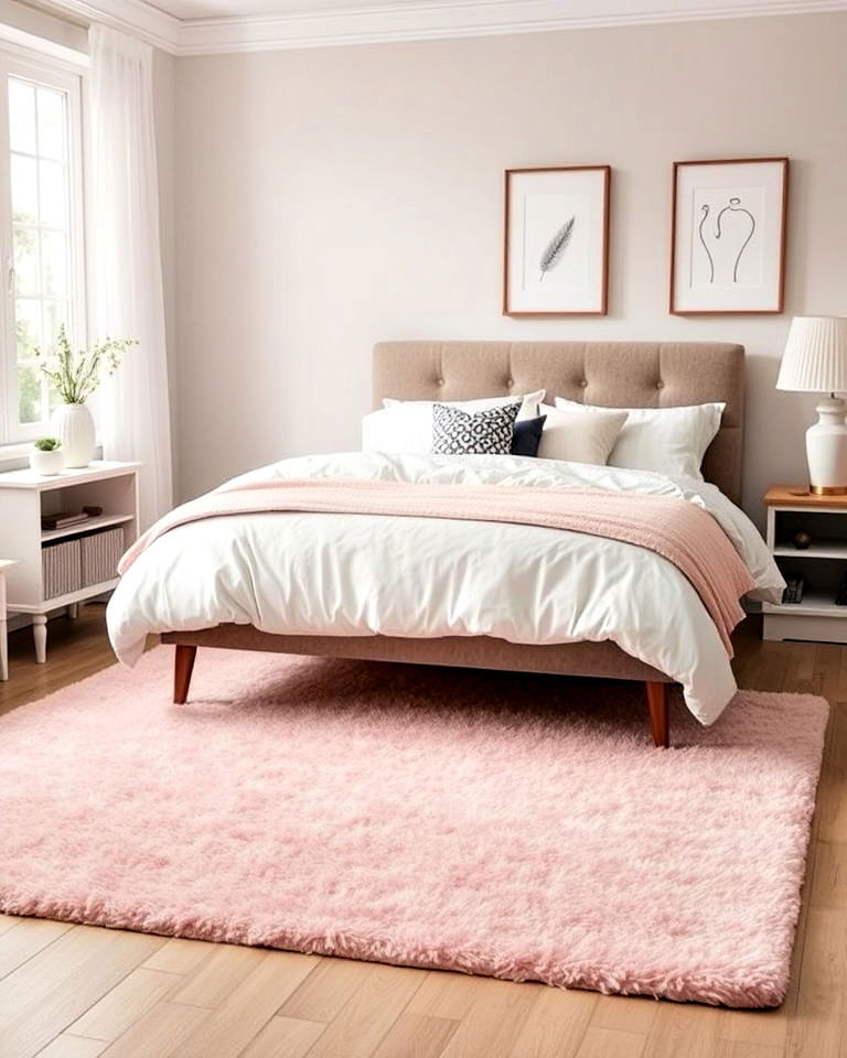 blush pink bedroom rug for warmth and comfort