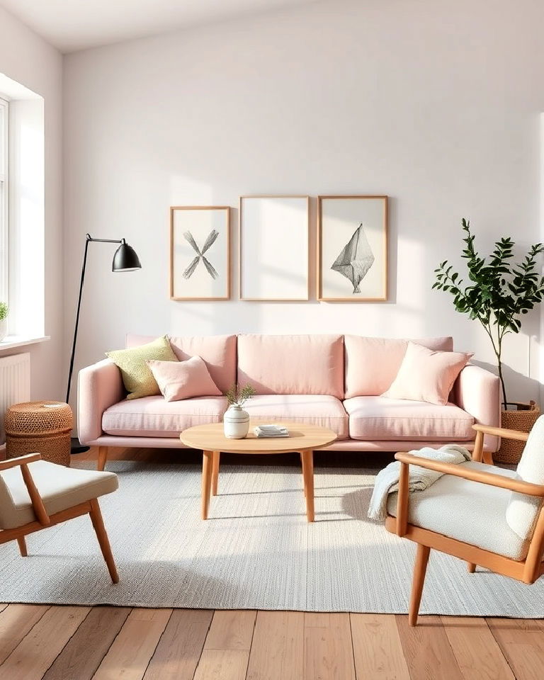 blush pink couch and scandinavian design