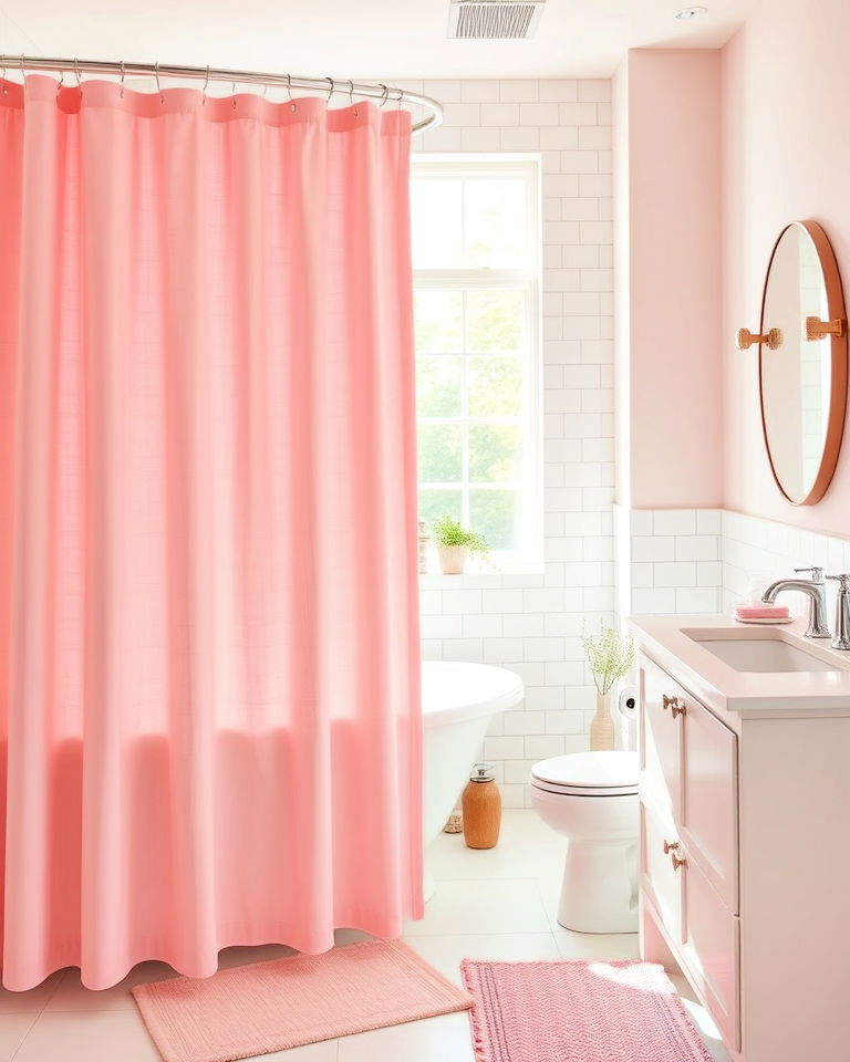 blush pink shower curtain for easy updates