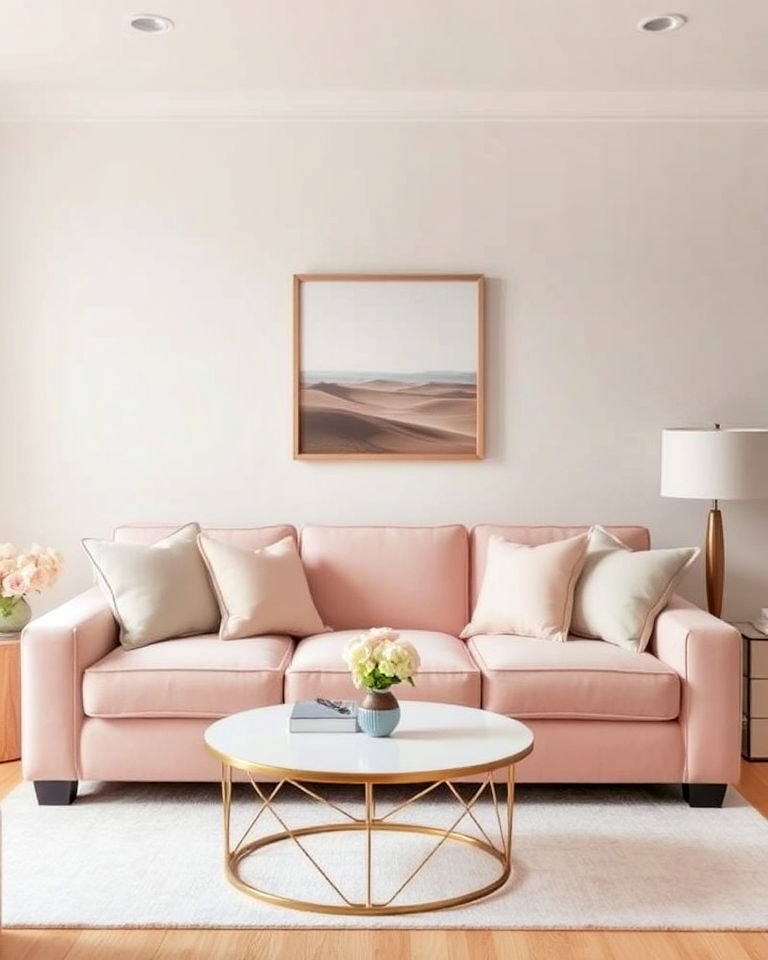 blush pink sofa living room