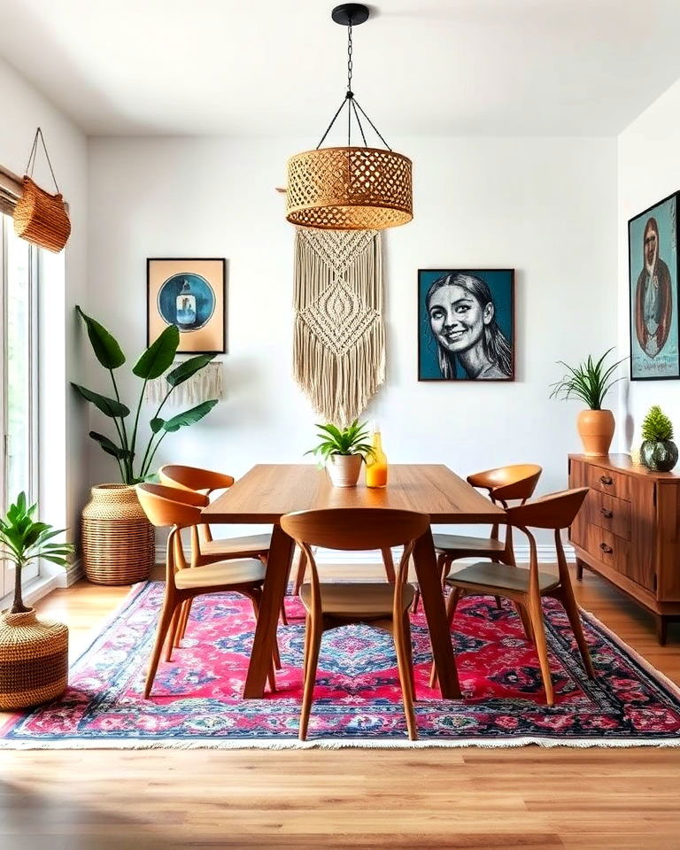 bohemian inspired accents dining room