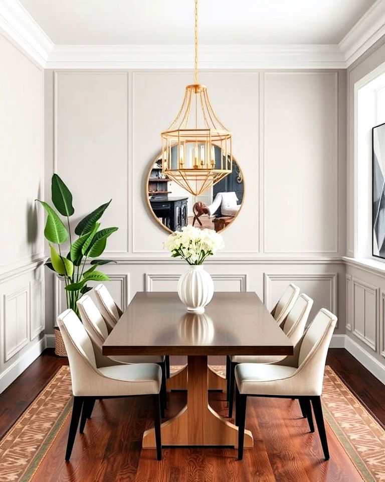 bold and artistic geometric dining room wainscoting
