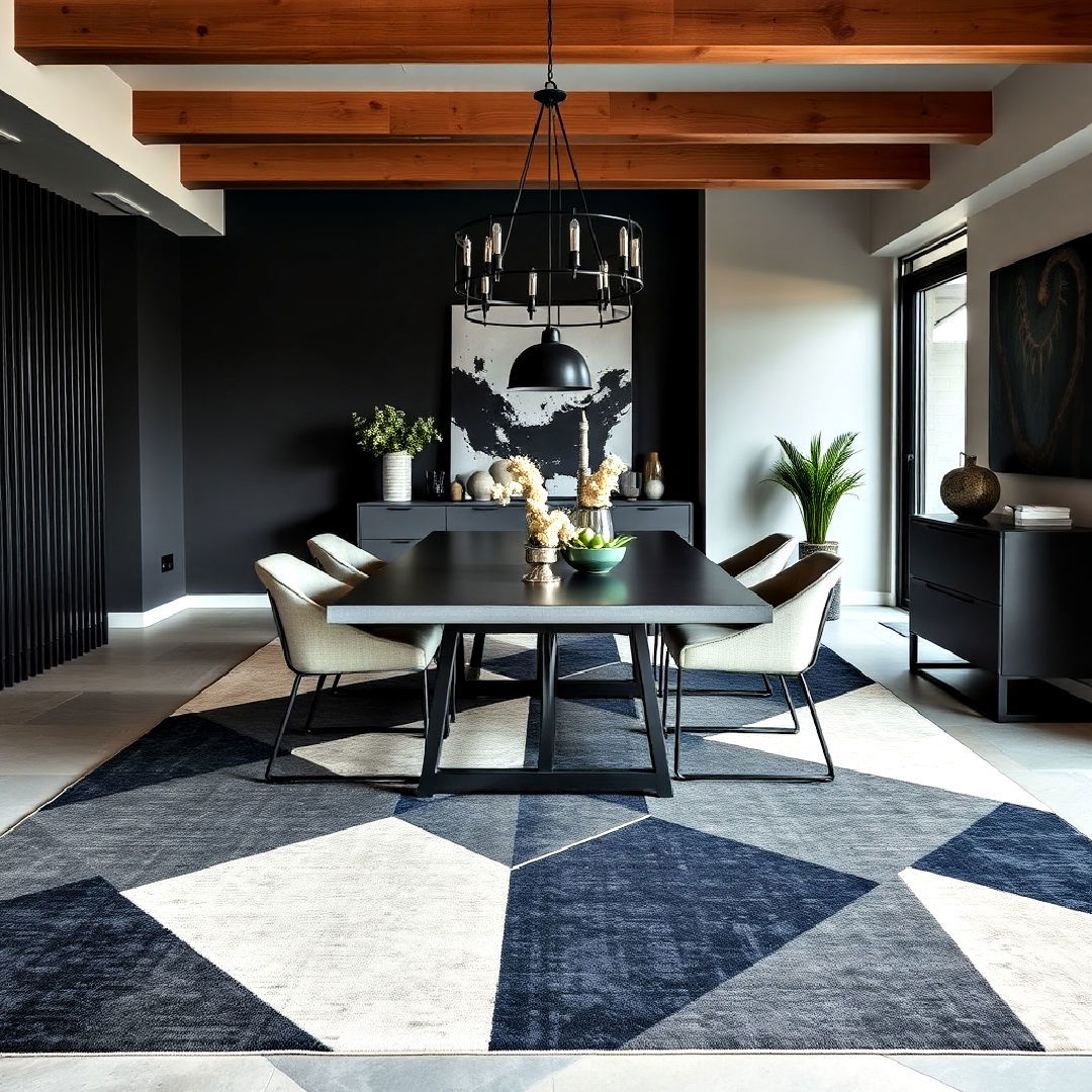 bold area rug to add warmth