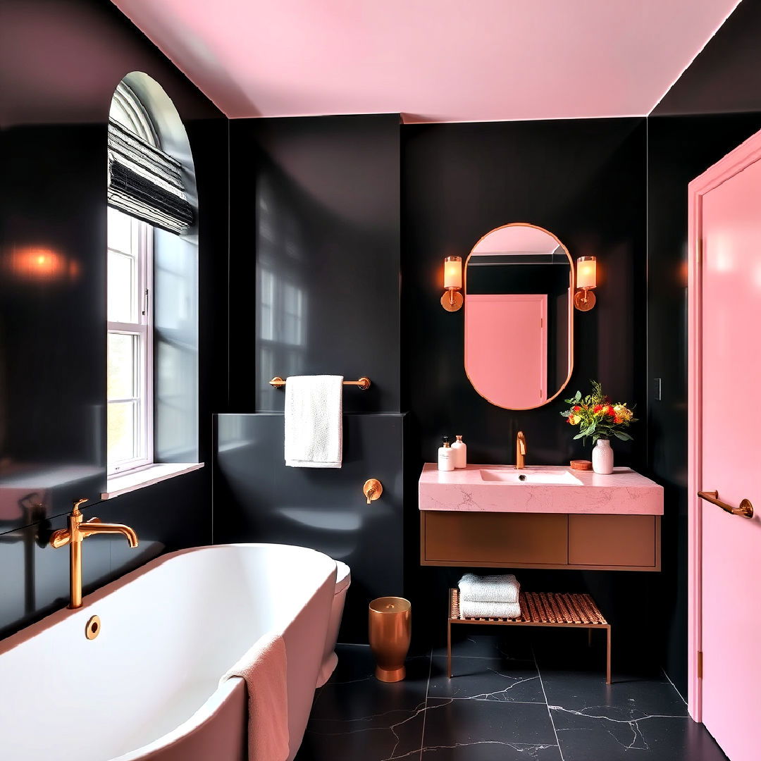 bold black bathroom accent walls