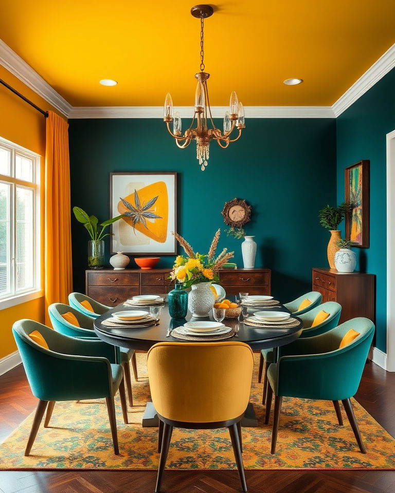 bold color palette eclectic dining room