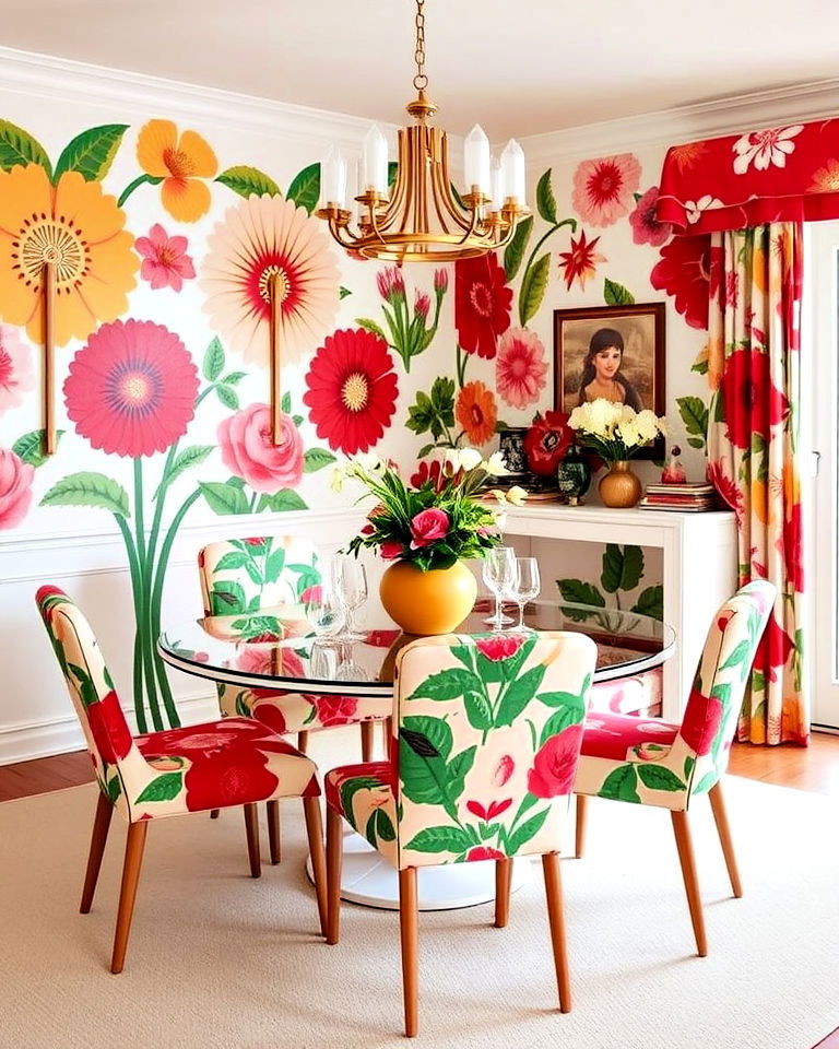 bold floral prints for 70s dining room
