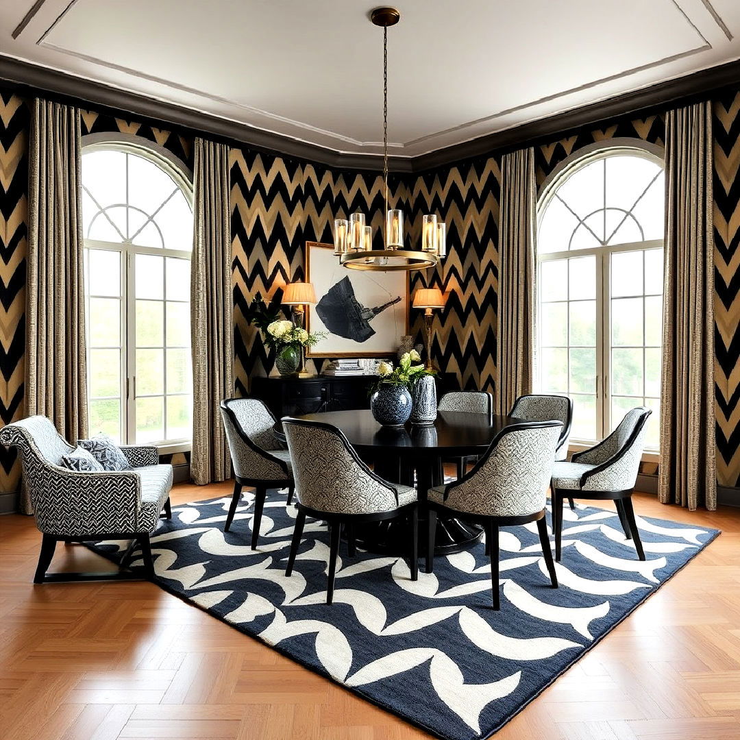 bold geometric pattern dining room
