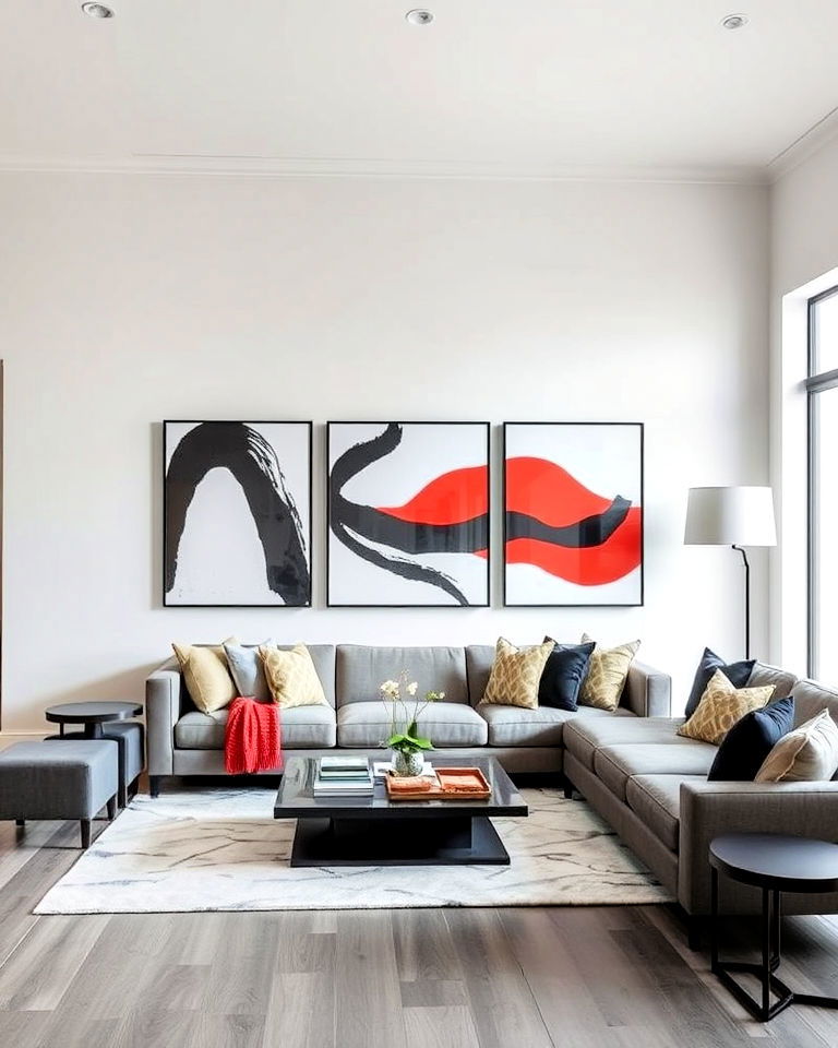 bold living room artwork to make a statement with grey floors