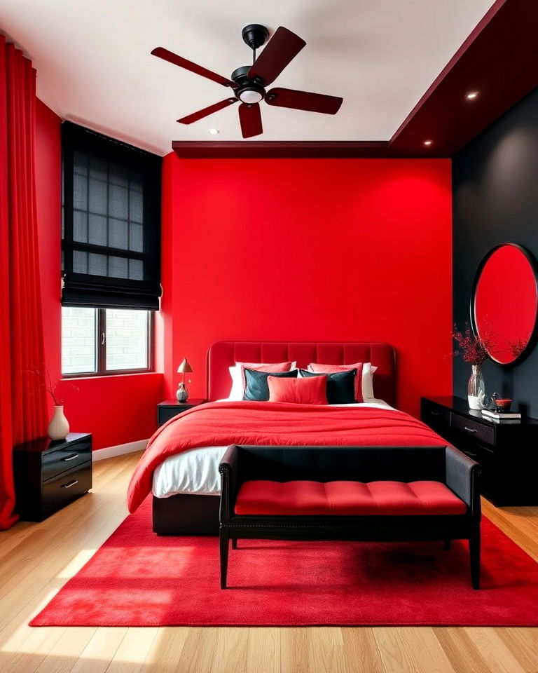 bold red and black color for a statement bedroom