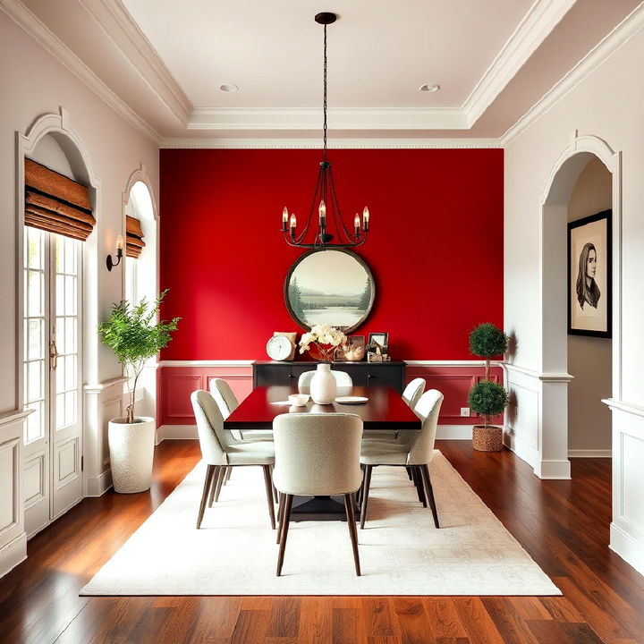 Salle à manger - Mur Rouge Rubis RAL 3003 - Ambiance chaleureuse et festive