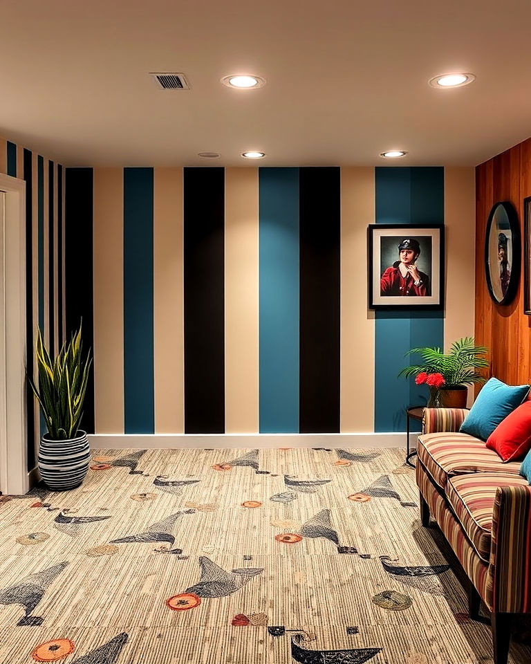bold stripes basement accent wall