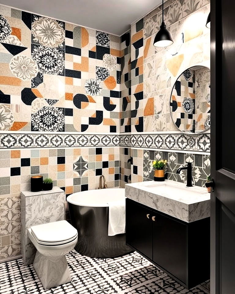 bold tile combination bathroom