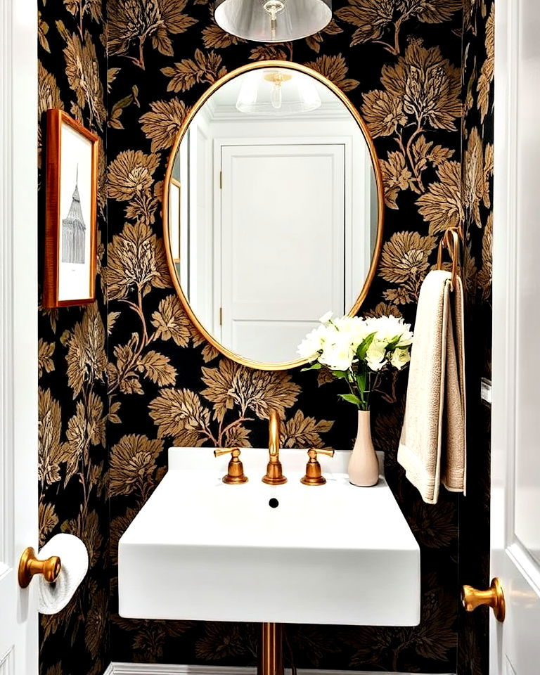 bold wallpaper accent wall for the half bathroom
