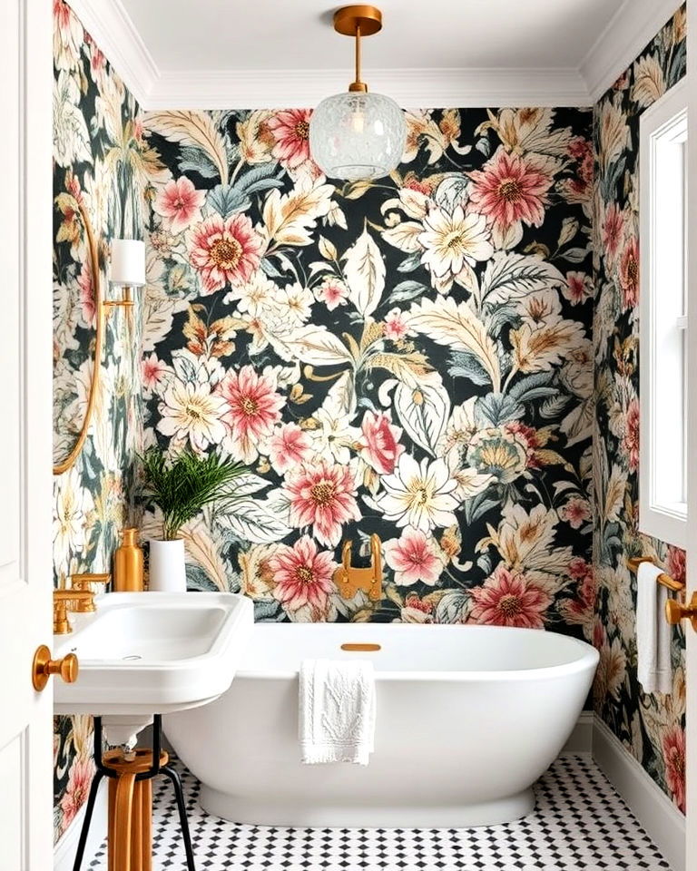 bold wallpaper statements for eclectic bathroom