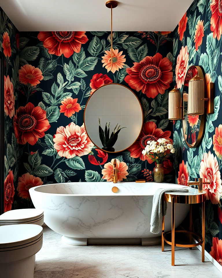 bold wallpaper with intricate patterns for bathroom