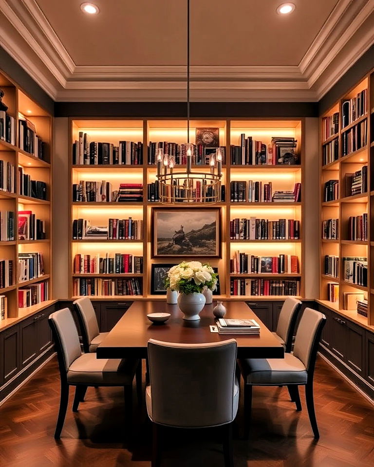 bookshelves with integrated lighting